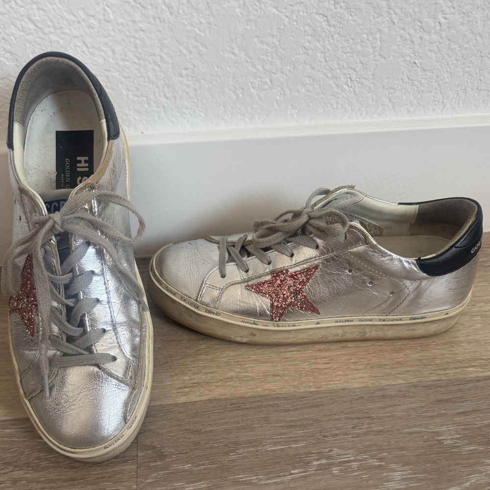 Golden Goose silver & pink glitter hi star sneakers - 38